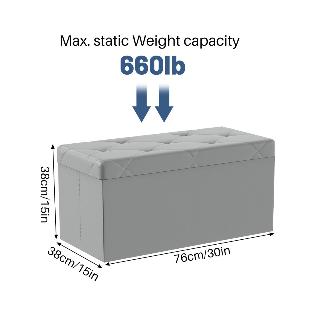 43-Inch Foldable Storage Bench - Grey PVC, 660 lbs Capacity