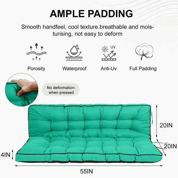 55-Inch Waterproof Outdoor Swing Cushion with Backrest - Blue