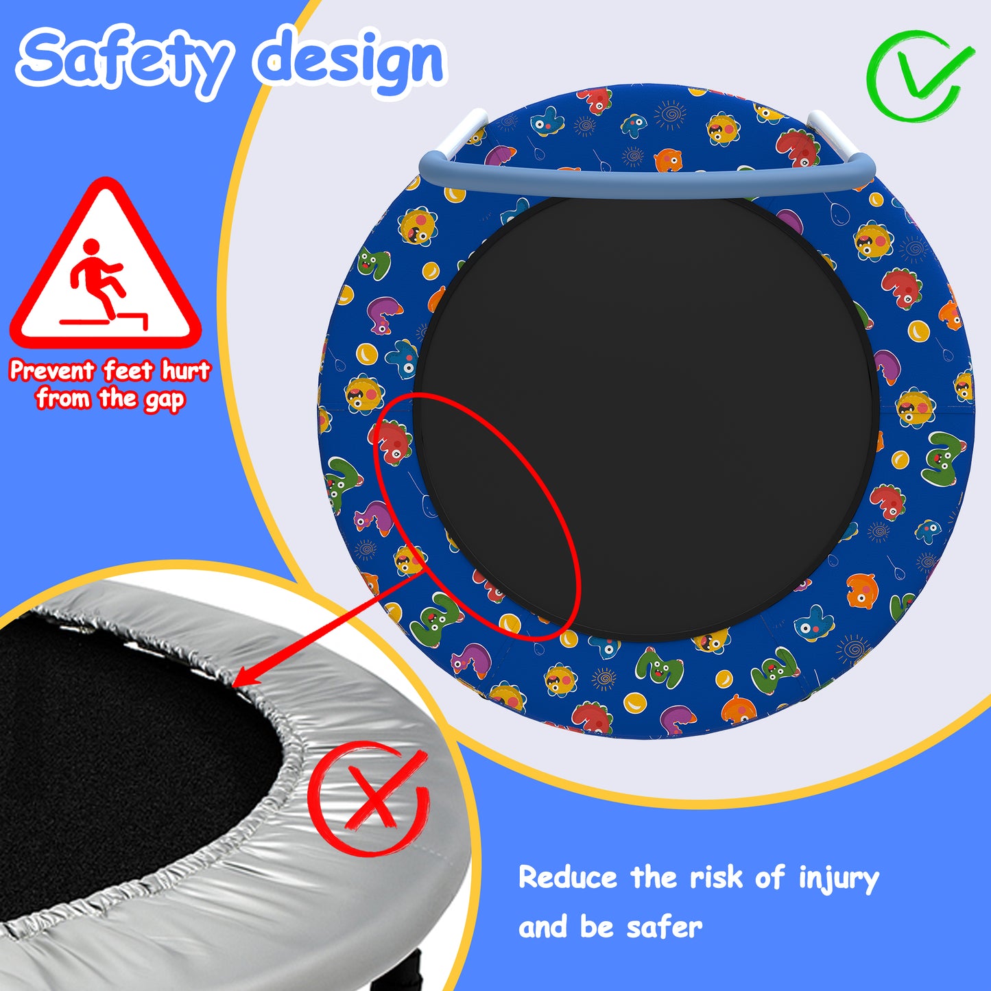36-Inch Mini Trampoline for Kids 1-6 with Handle - Blue Multi