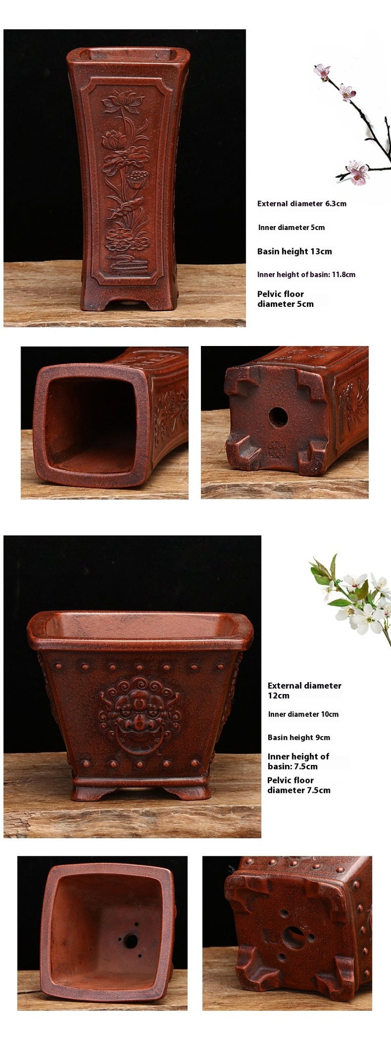 Purple Sand Flowerpot with Square Stick Design for Desktop Garden Home Decor