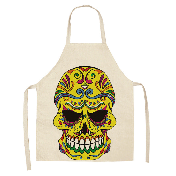 Cotton and Linen Skull Apron - Modern Kitchen Cooking Tool, 68x55cm