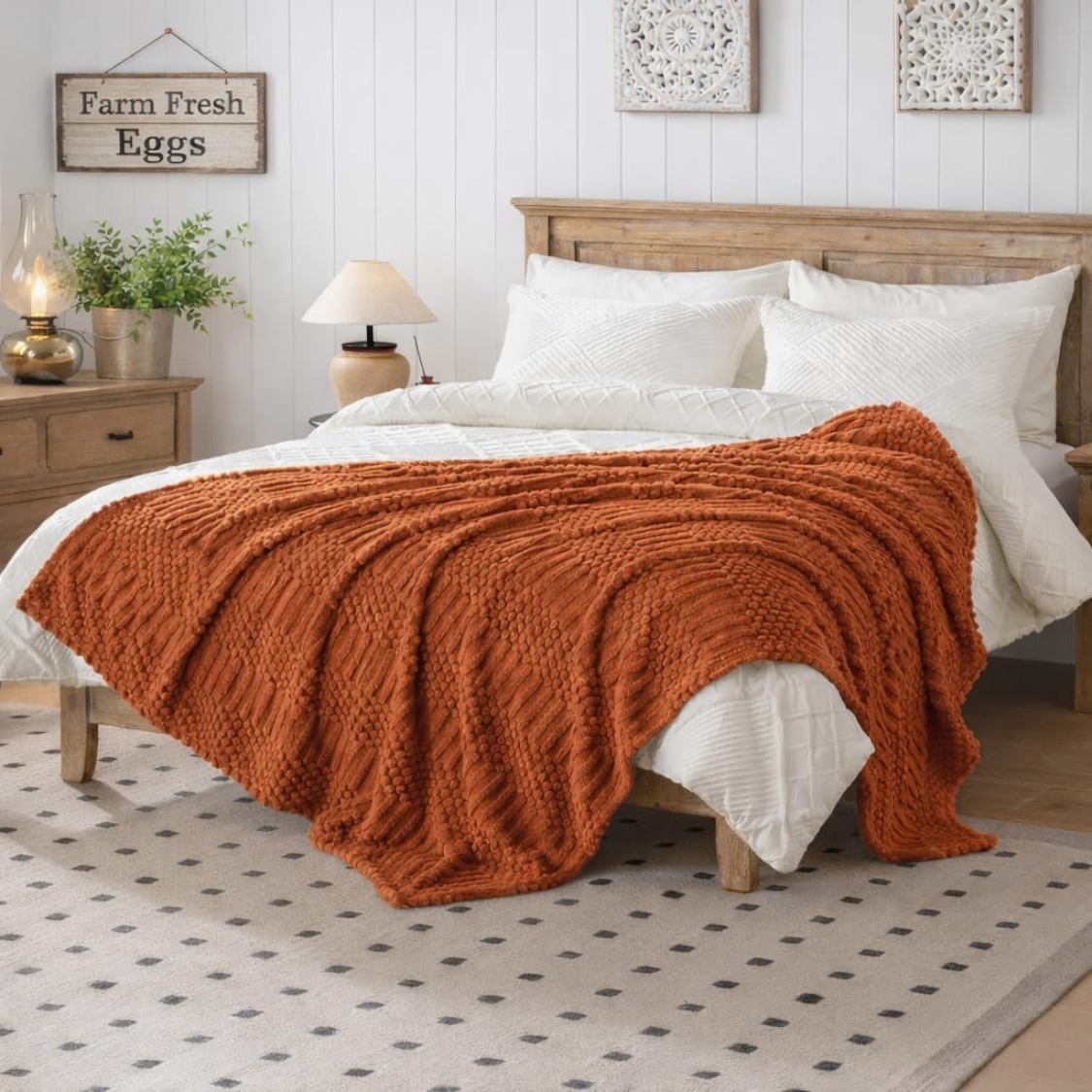 Rust Throw Blanket - Soft Fleece Plush Decorative Blanket 50x70