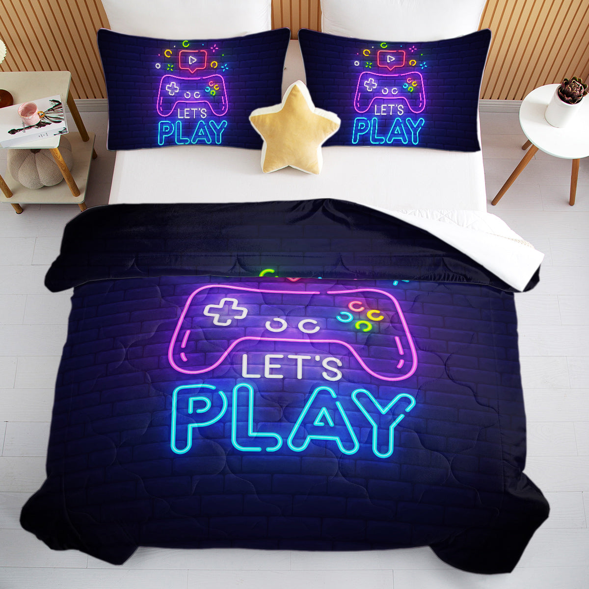 Neon Game Pattern Comforter Set - Ultra Soft Bedding for Queen