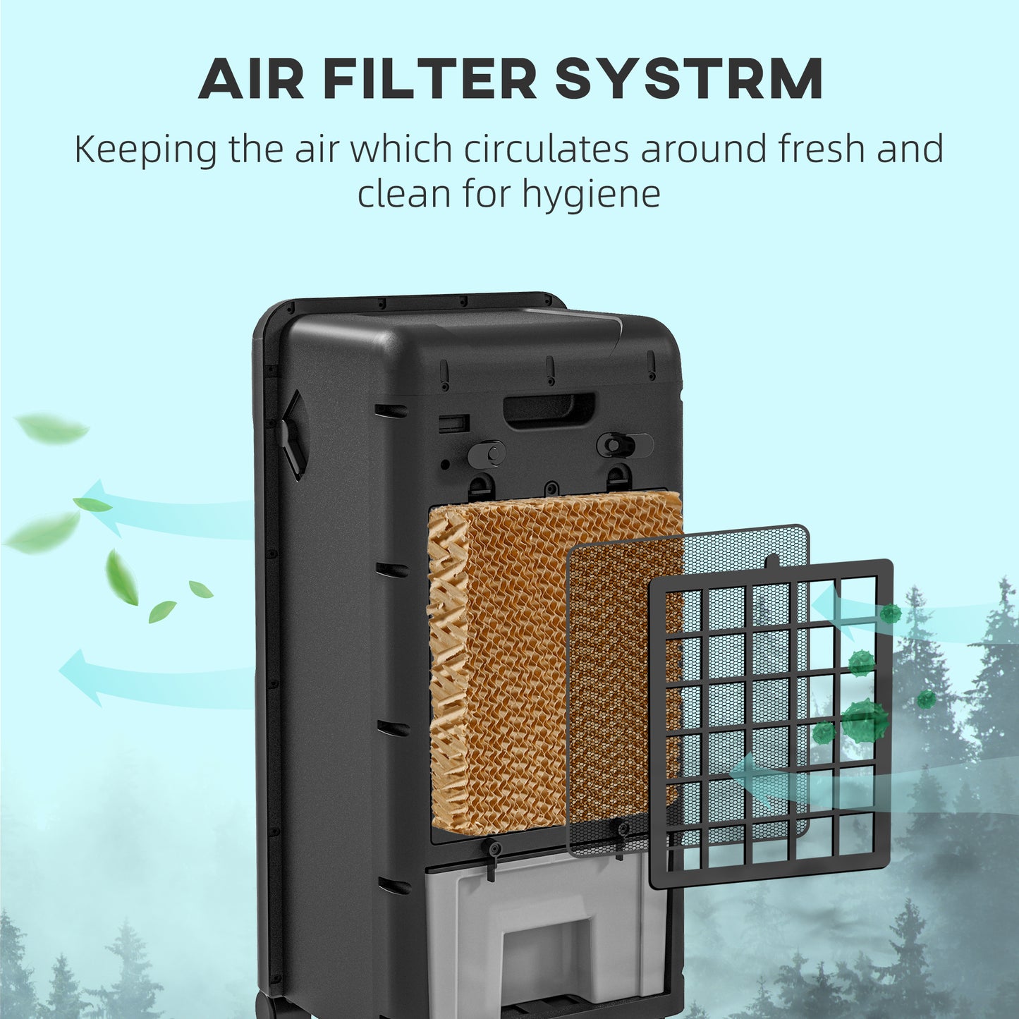 3-in-1 Portable Evaporative Air Cooler with Remote, Oscillating, Timer - Black