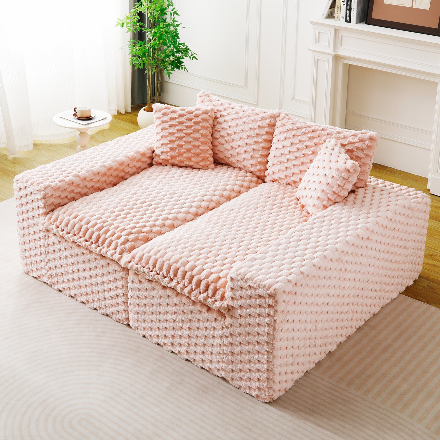 Luxury Pink Velvet Multifunctional Sofa - Arrangeable Design