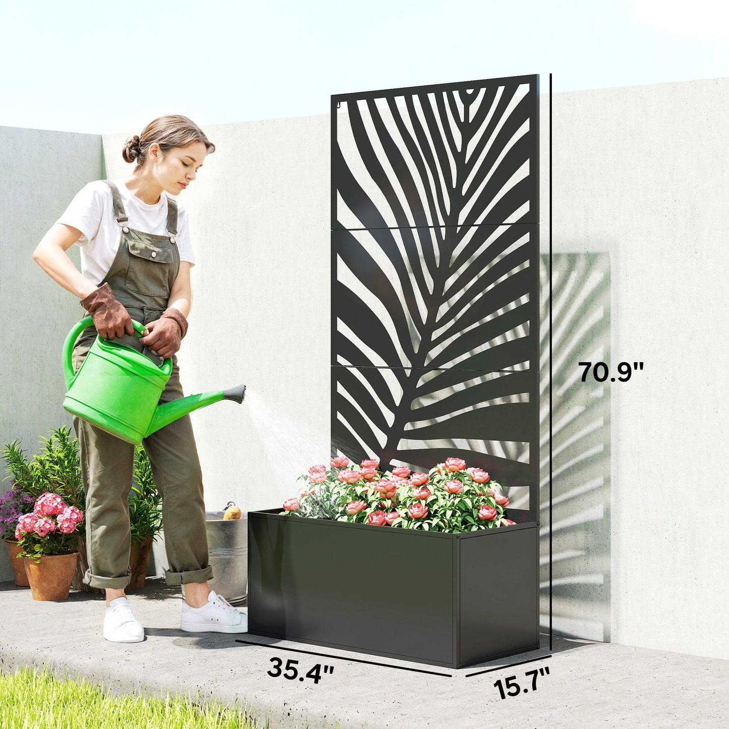 Large Metal Planter Box with Trellis for Climbing Plants - Outdoor Garden Bed