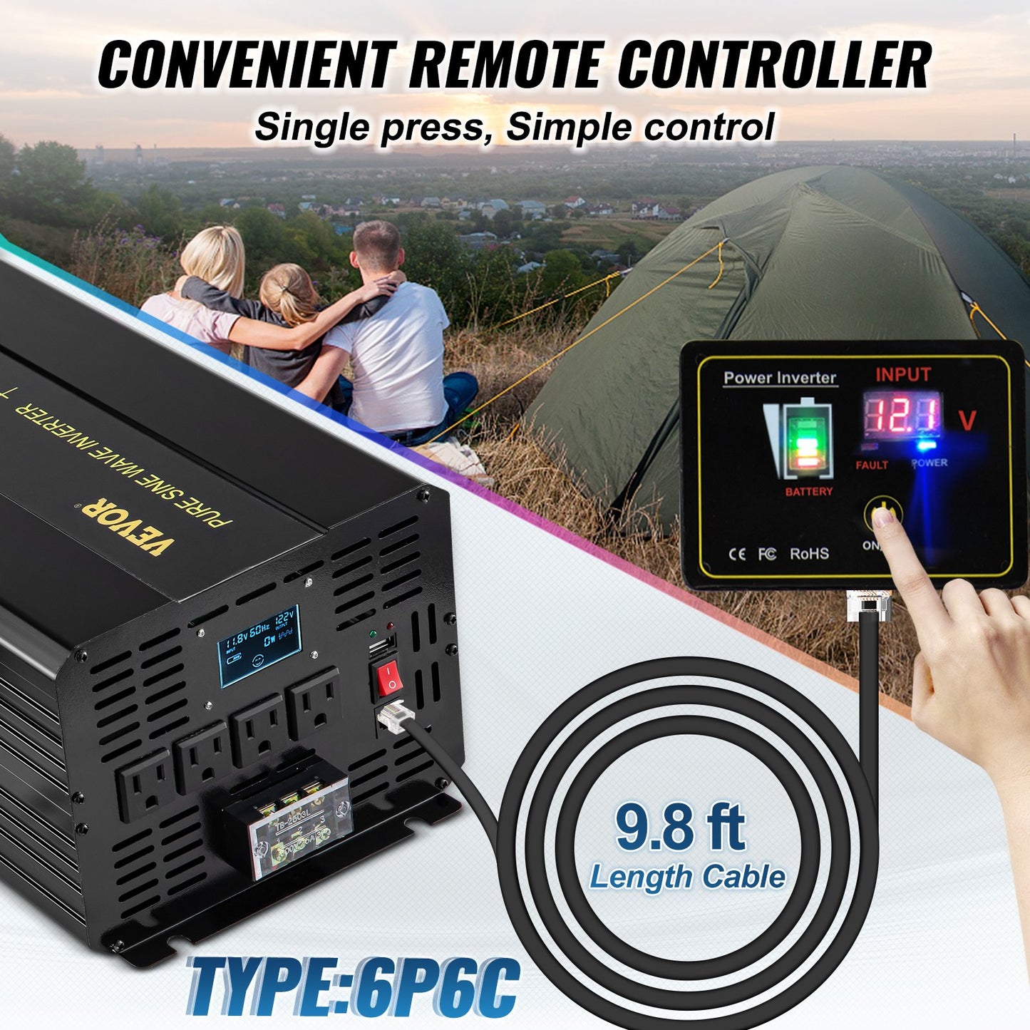 5000W Pure Sine Wave Power Inverter 12V DC to 120V AC with LCD Remote