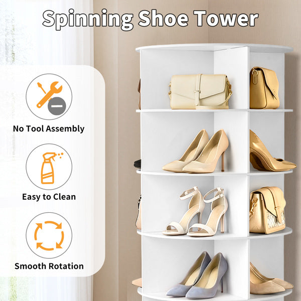7-Tier Rotating Shoe Rack - Space-Saving White WPC Storage