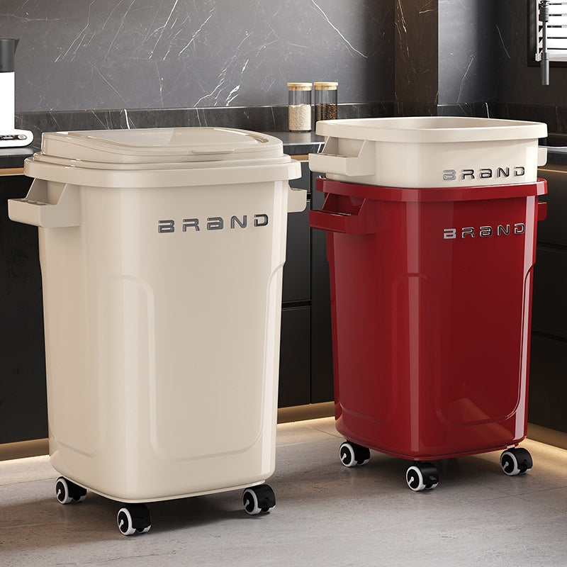 Large Capacity Kitchen Trash Can with Lid and Wheels, No Bending Needed
