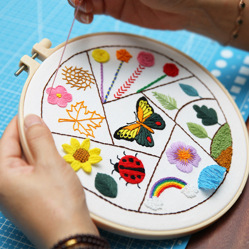 Embroidery Practice Kit with Floral & Animal Patterns - 3-Piece Set for Beginners
