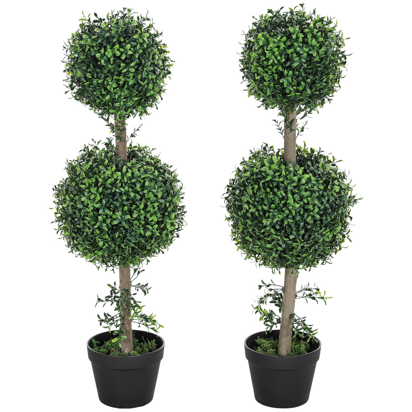 Set of 2 Boxwood Topiary Trees - UV-Protected Artificial Plants