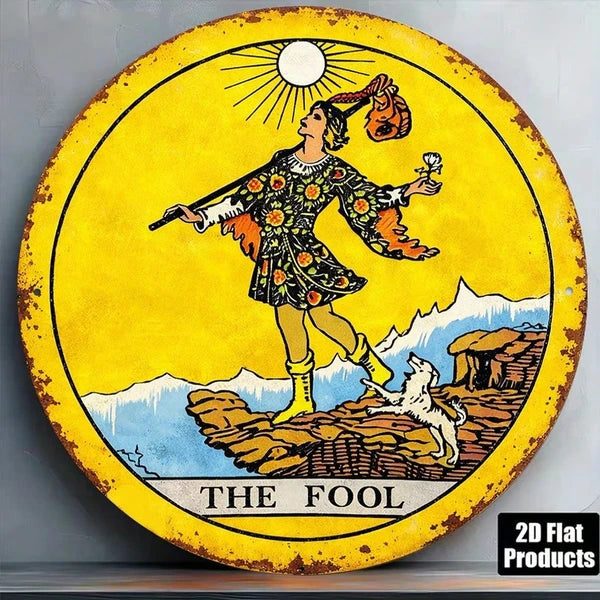 Tarot Card 2D Flat Round Sign - Vintage Divination Plaque