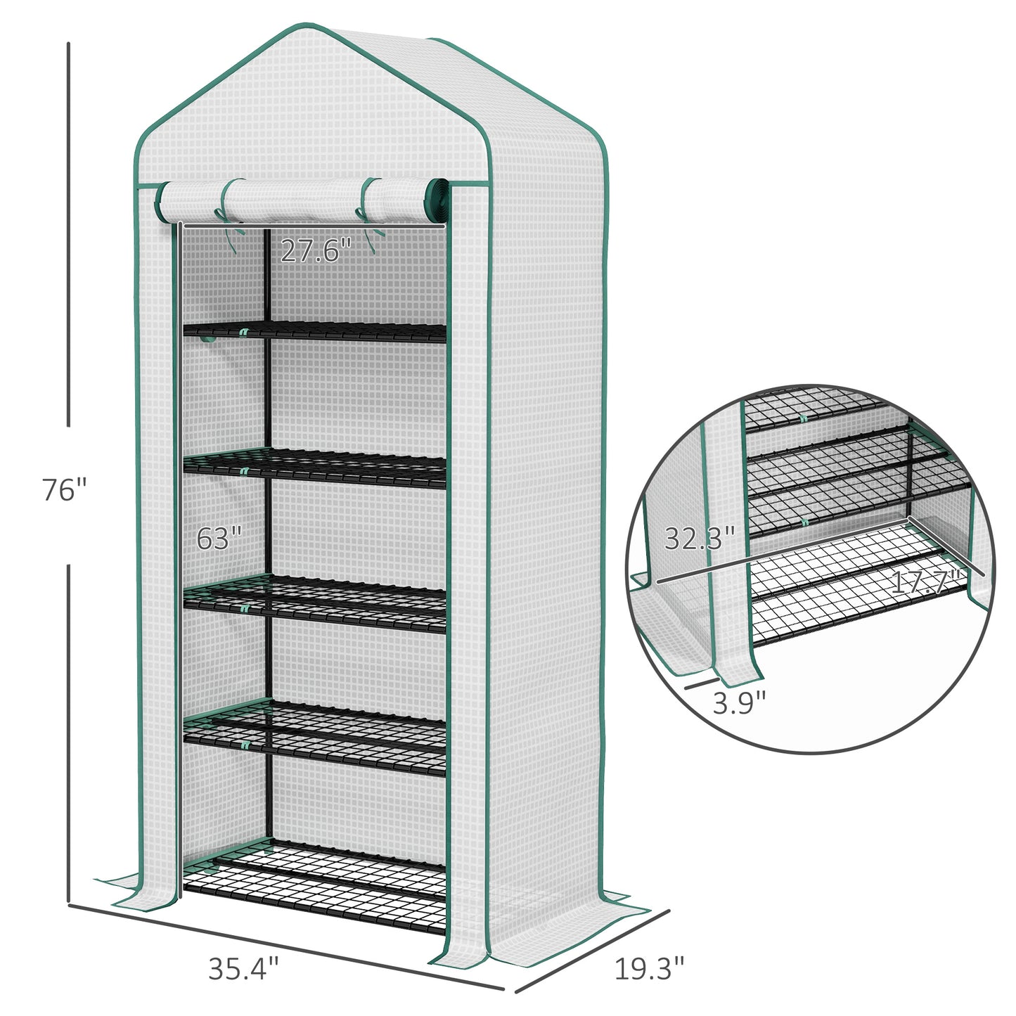 Mini Portable Greenhouse with 5 Shelves - Green & White
