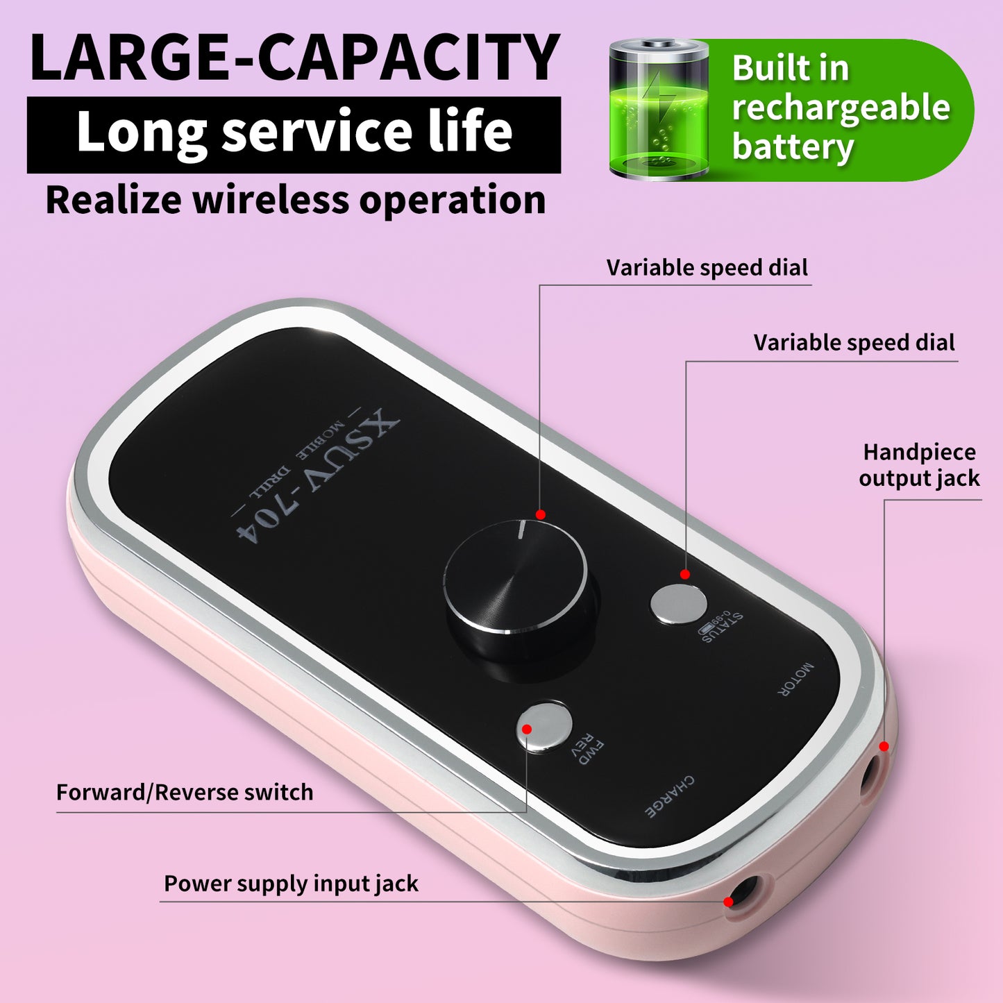 Professional Rechargeable Electric Nail Drill, 40000 RPM Portable Nail File