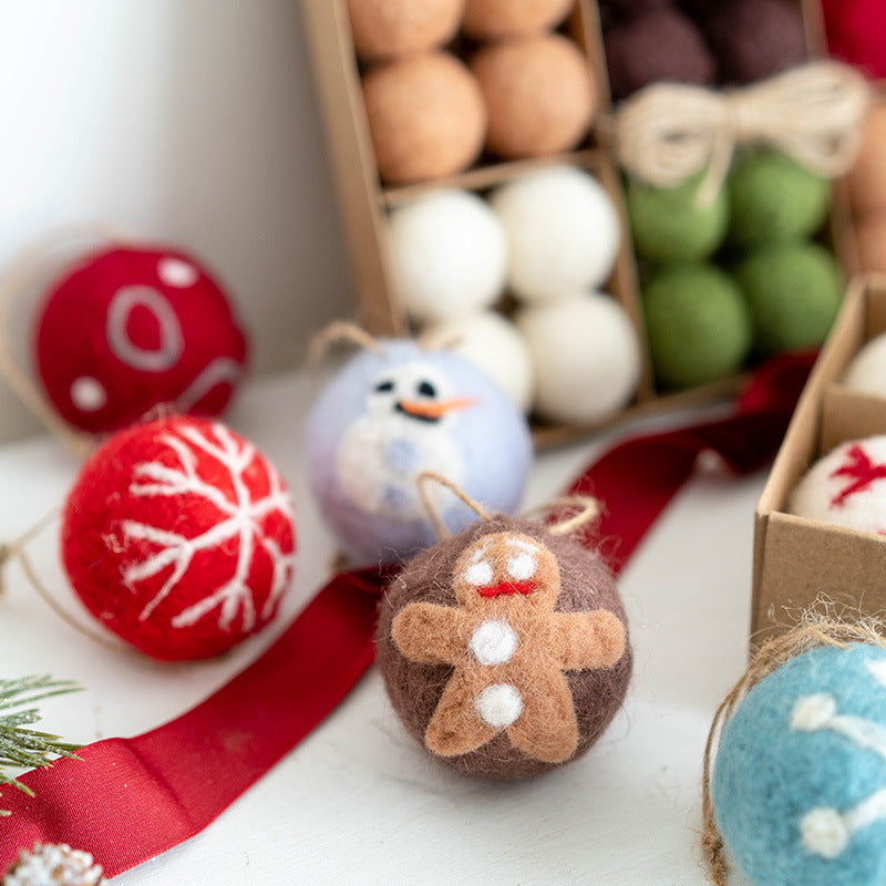 Christmas Wool Felt Snowflake Ball Pendant Set - Festive Home Decor