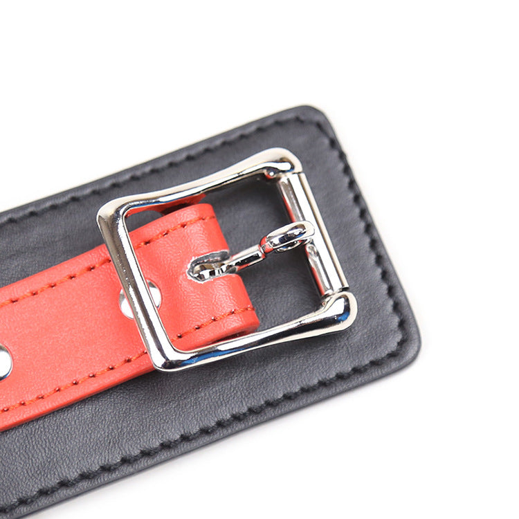 Pet Collar with Drag Chain - Leather Black and Red Lock for Male and Female