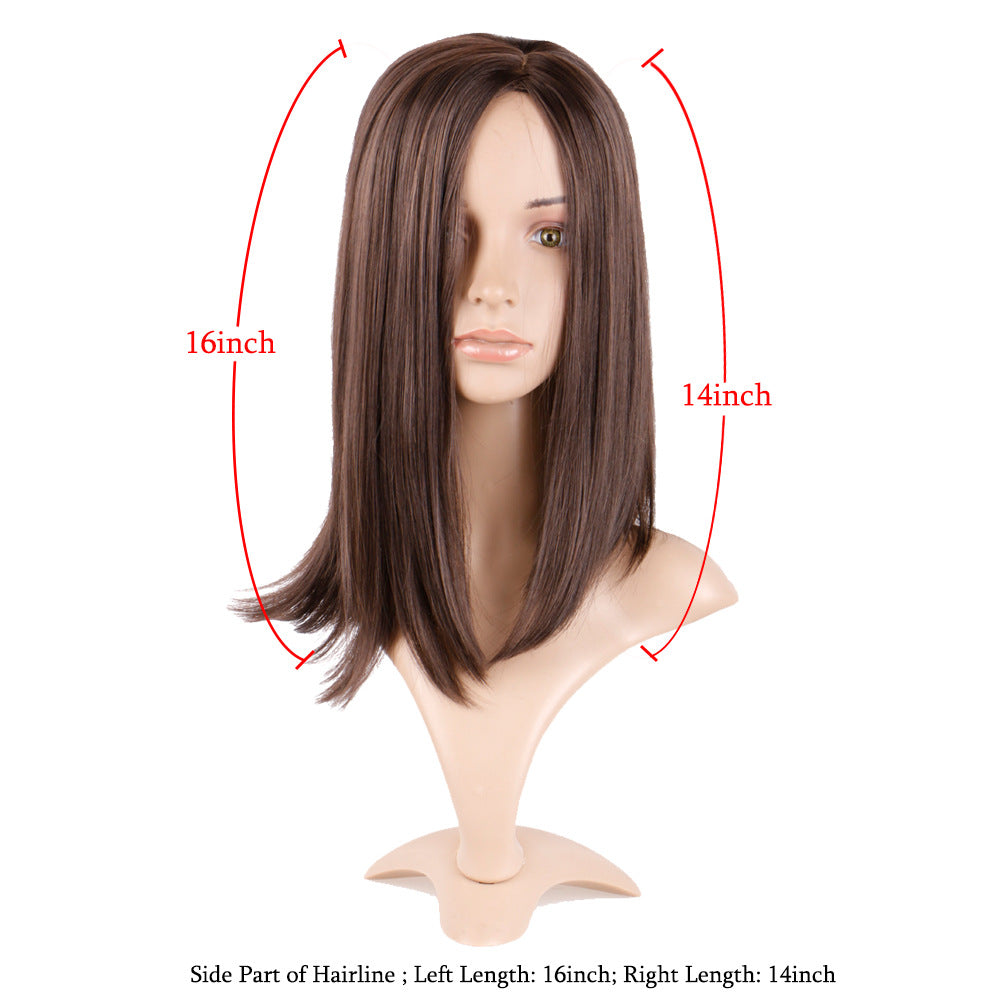 Brown Straight Clavicle Synthetic Wig