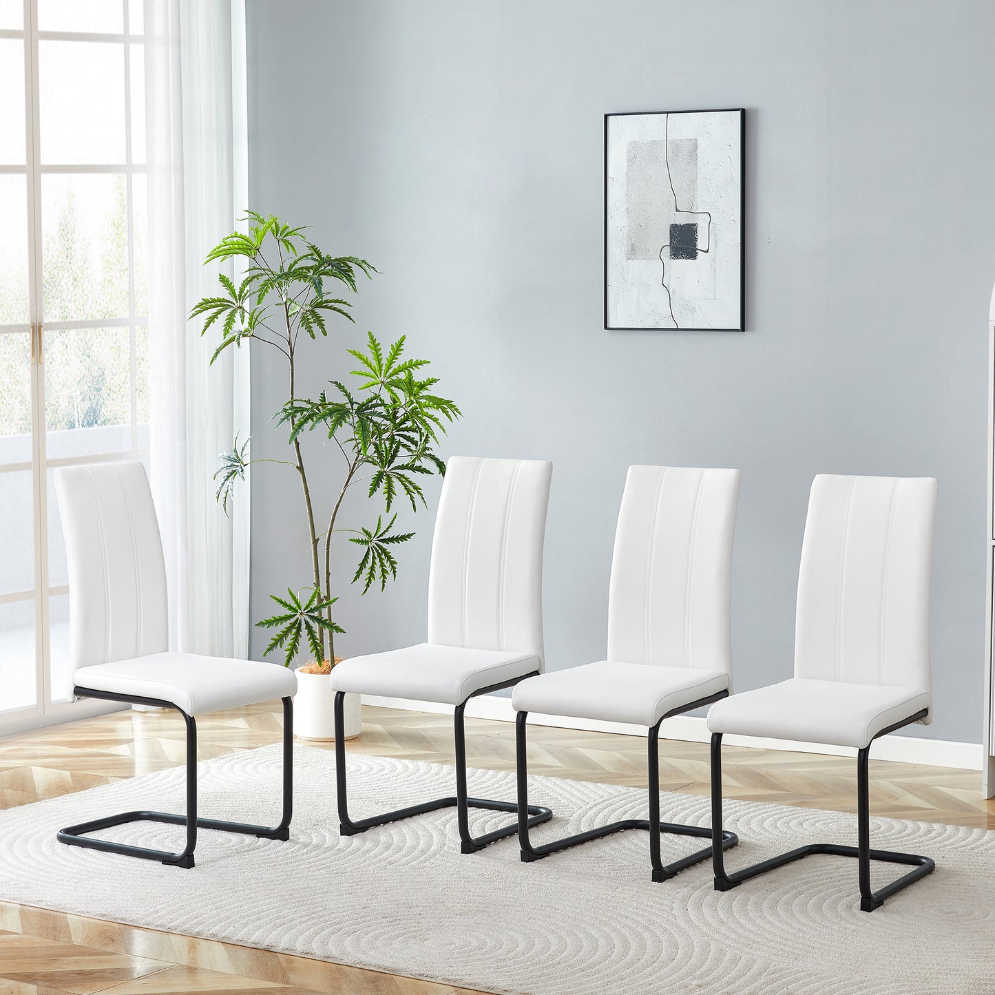 4-Pack White PU Upholstered Dining Chairs - Modern High-Back Design