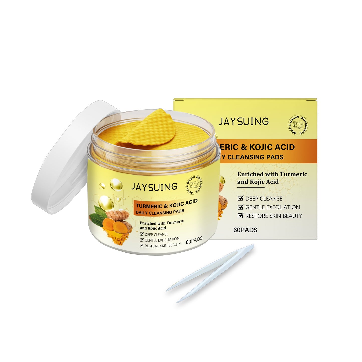 Turmeric Kojic Acid Facial Cleansing Pads - 60 Count for Skin Brightening