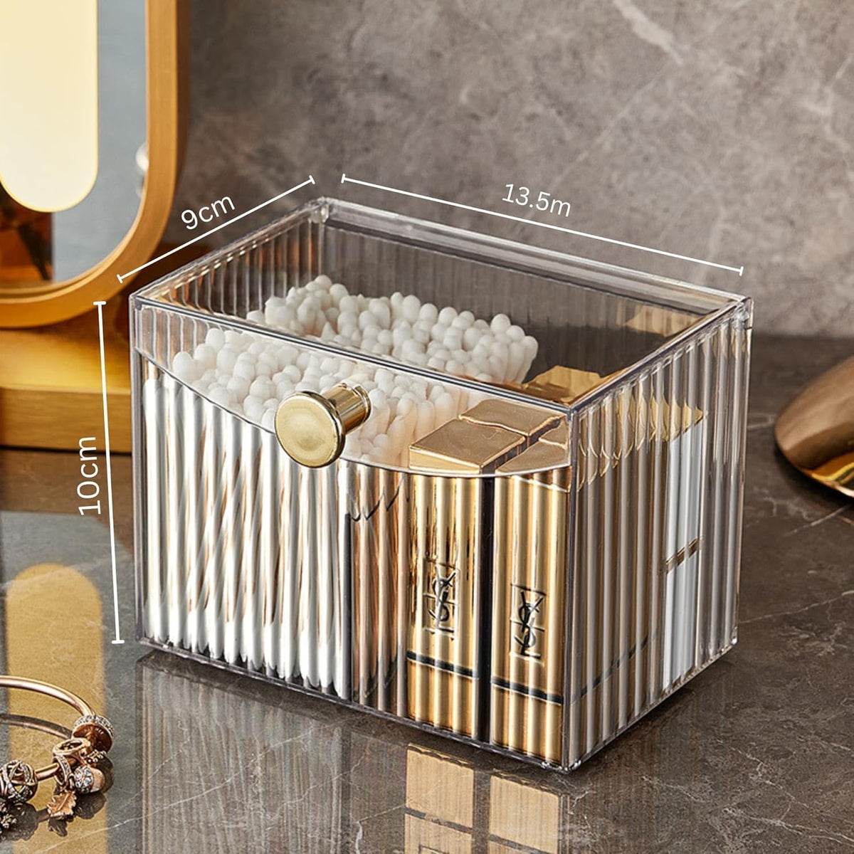 2-Grid Cotton Swab & Pad Dispenser Organizer with Flip-Top Lid