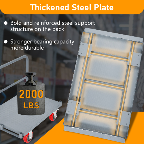 Heavy Duty Steel Platform Truck 2000lbs with 6 Swivel Brake Casters and Side Handrails