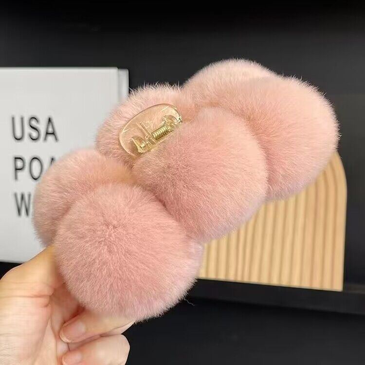 Elegant Rabbit Fur Ball Hairpin Plush Grip