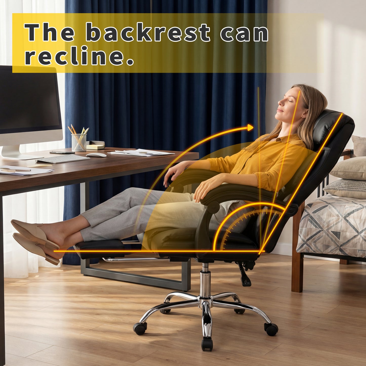 Adjustable Height Executive Office Chair with Foot Rest - Black
