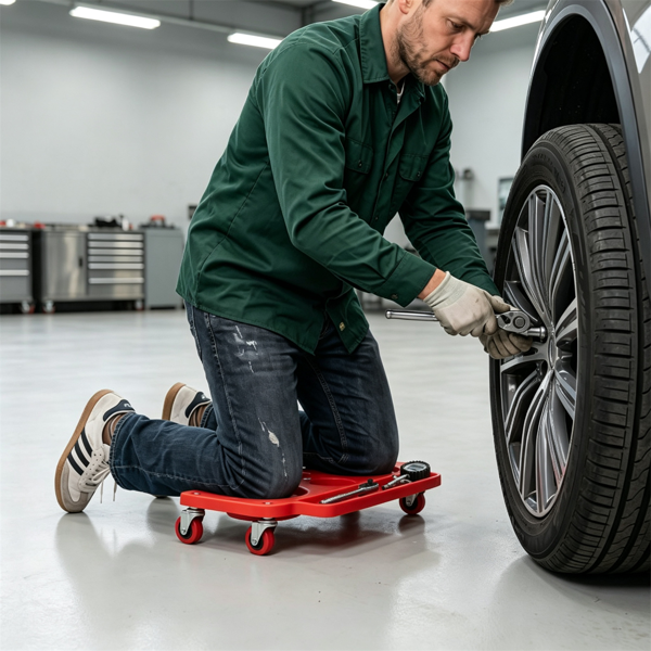 Red Rolling Knee Creeper with EVA Foam Cushioned Pads, 300 LBS Capacity Garage Knee Dolly for Auto Repair