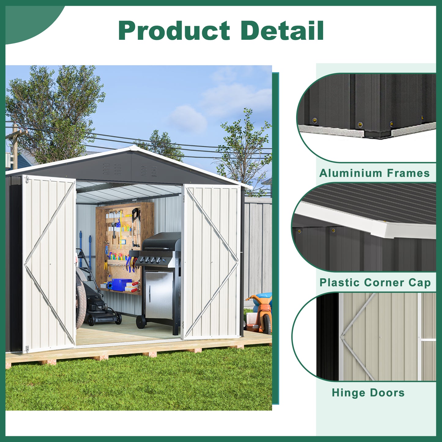 Metal Outdoor Storage Shed 10x12 FT with Lockable Doors - Black
