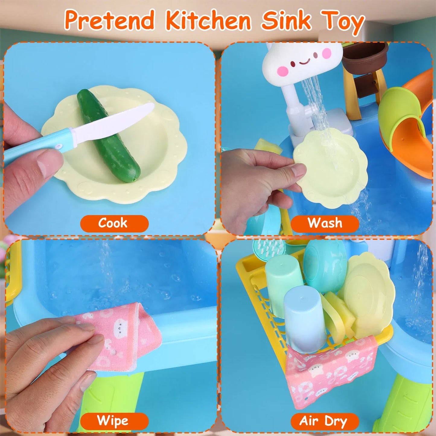 3-in-1 Kids Water Table with Electric Faucet & Fishing Game