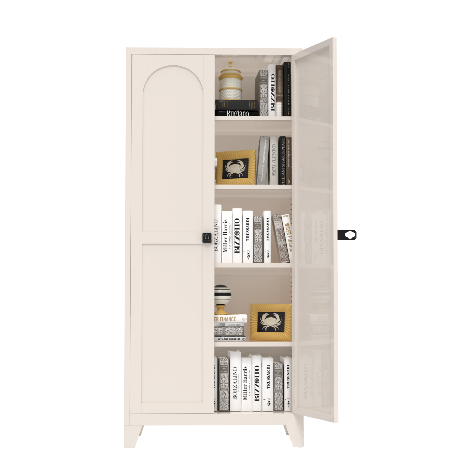 71'' Metal Storage Cabinet with Lock & Adjustable Shelves - Beige
