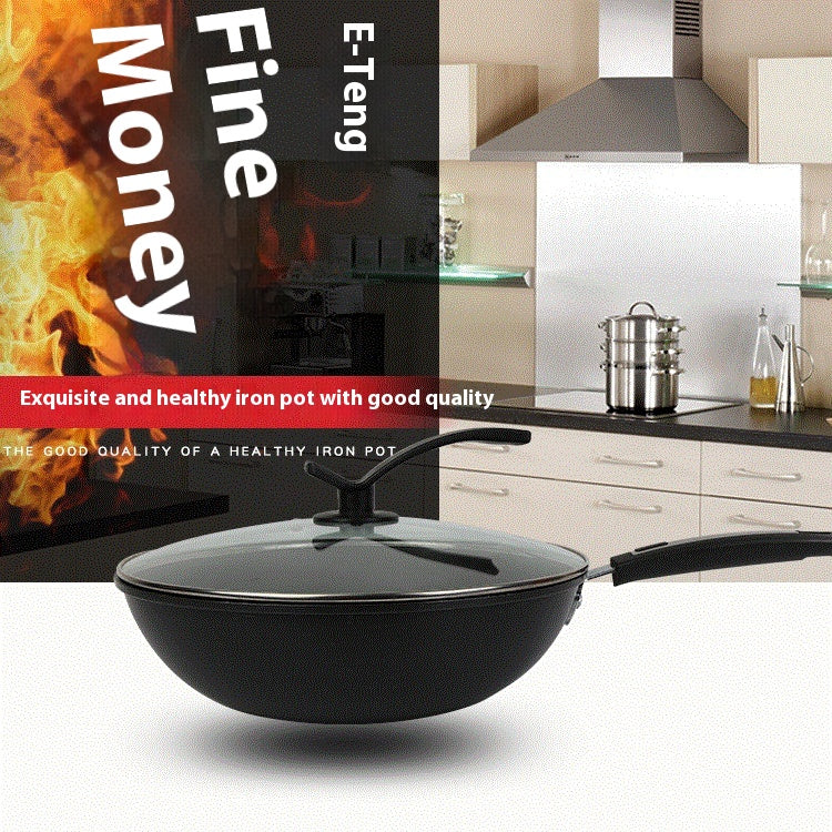 Non-Stick Iron Wok with Double Bottom - 30cm, 32cm, 34cm Sizes