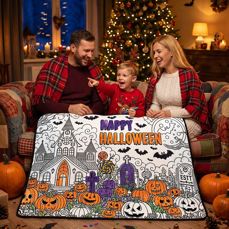 Children's DIY Coloring Blanket - Warm Fleece, Interactive Craft Toy, Christmas & Holiday Themes