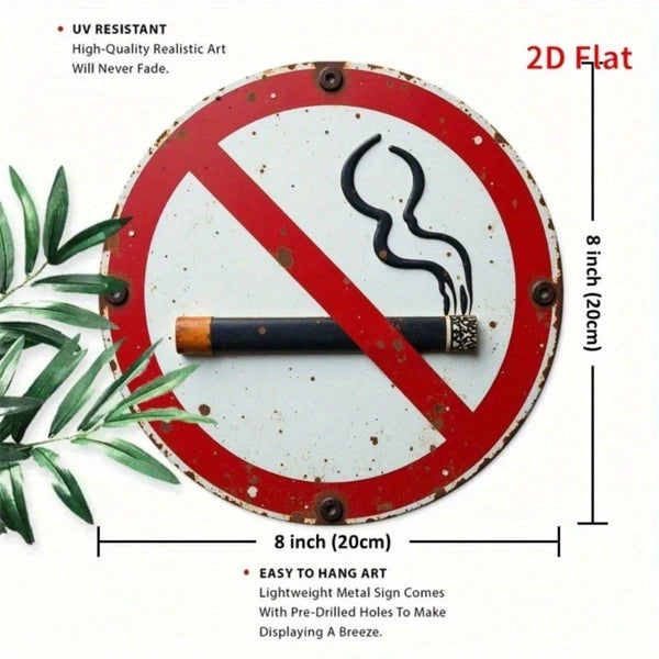 Round Iron No Smoking Sign - 8x8 Inch Metal Wall Art Decor