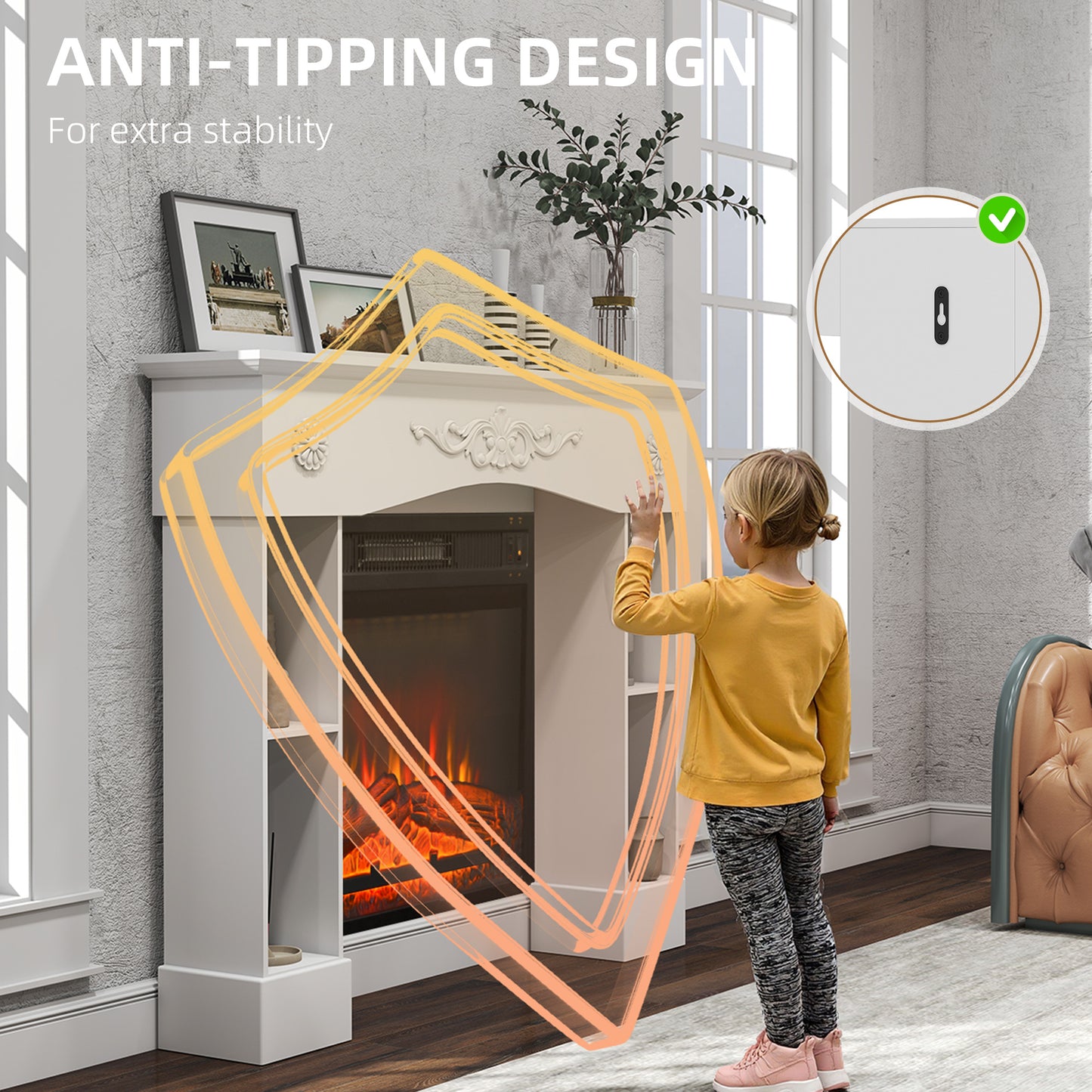 White Fireplace Mantel Surround with Storage for Electric Fireplaces - 45.3" Wide