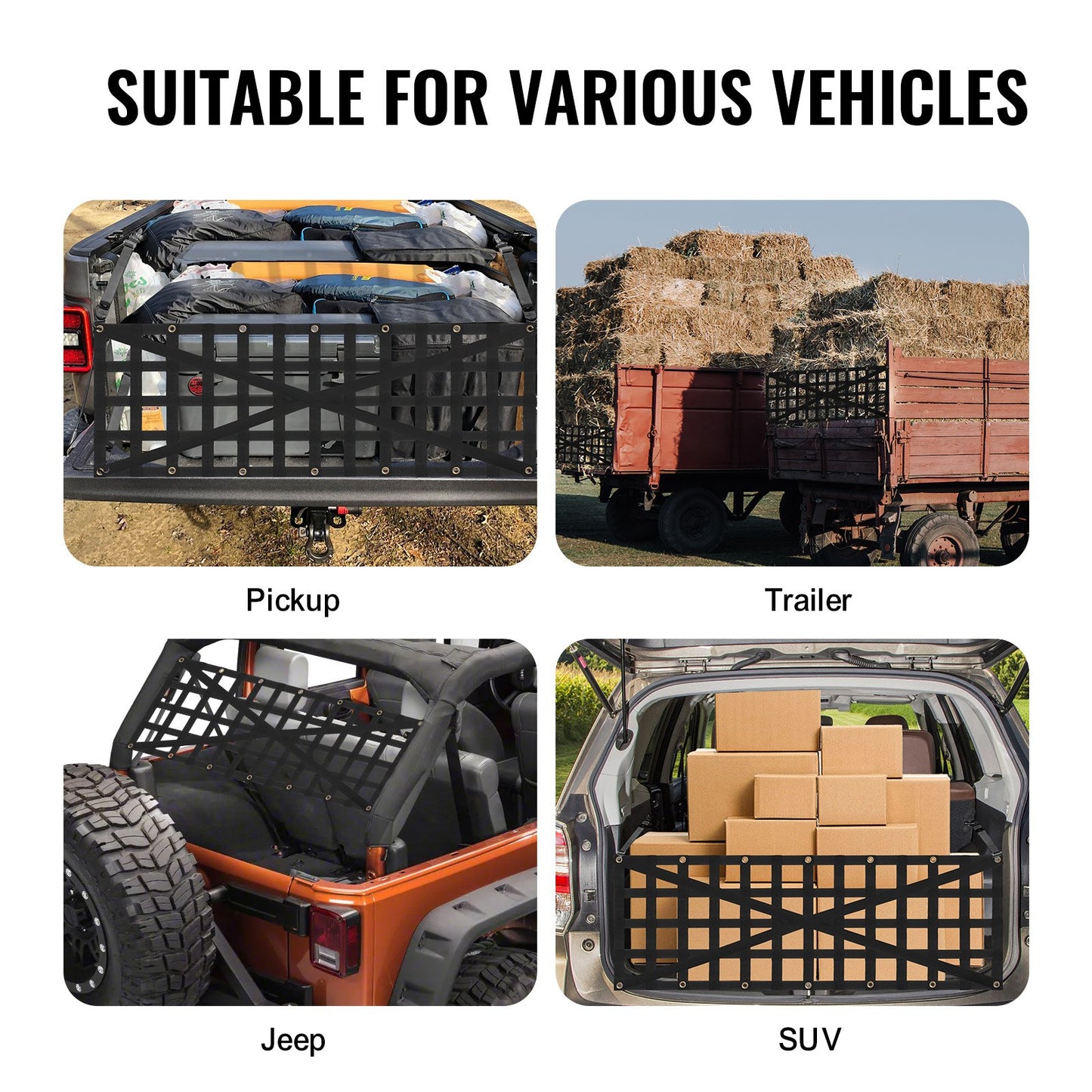 Pickup Truck Tailgate Net 54 x 18 Inches Adjustable Cross Design Heavy Duty