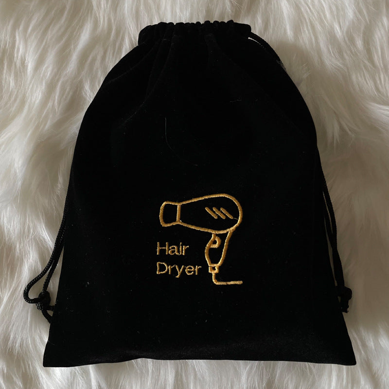 Hair Dryer Storage Bag Travel Flocked Fabric Organizer with Drawstring