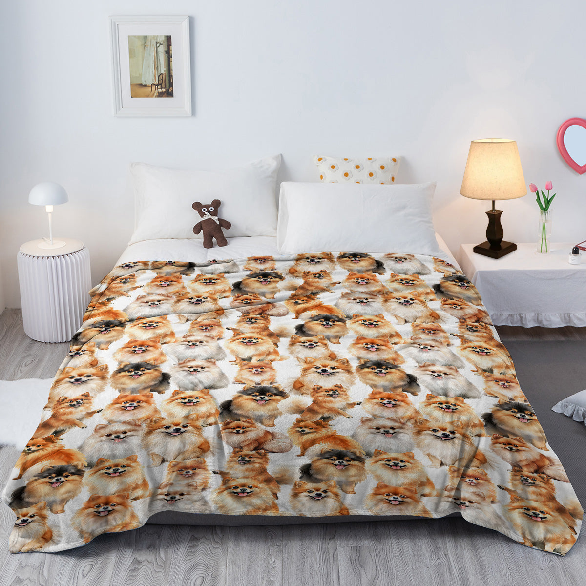Pomeranian Dog Throw Blanket - Soft Flannel Bed Cover for Dog Lovers - 150x200cm Brown