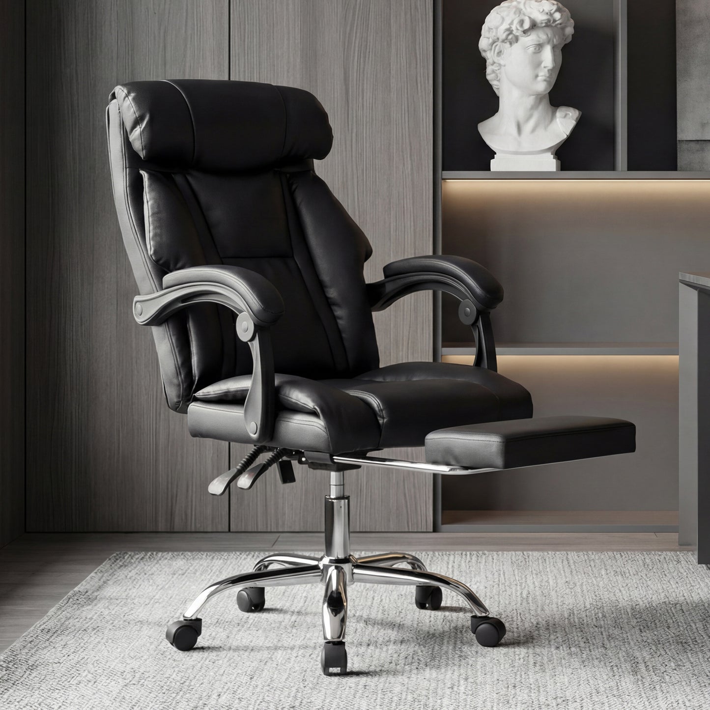 Adjustable Height Executive Office Chair with Foot Rest - Black