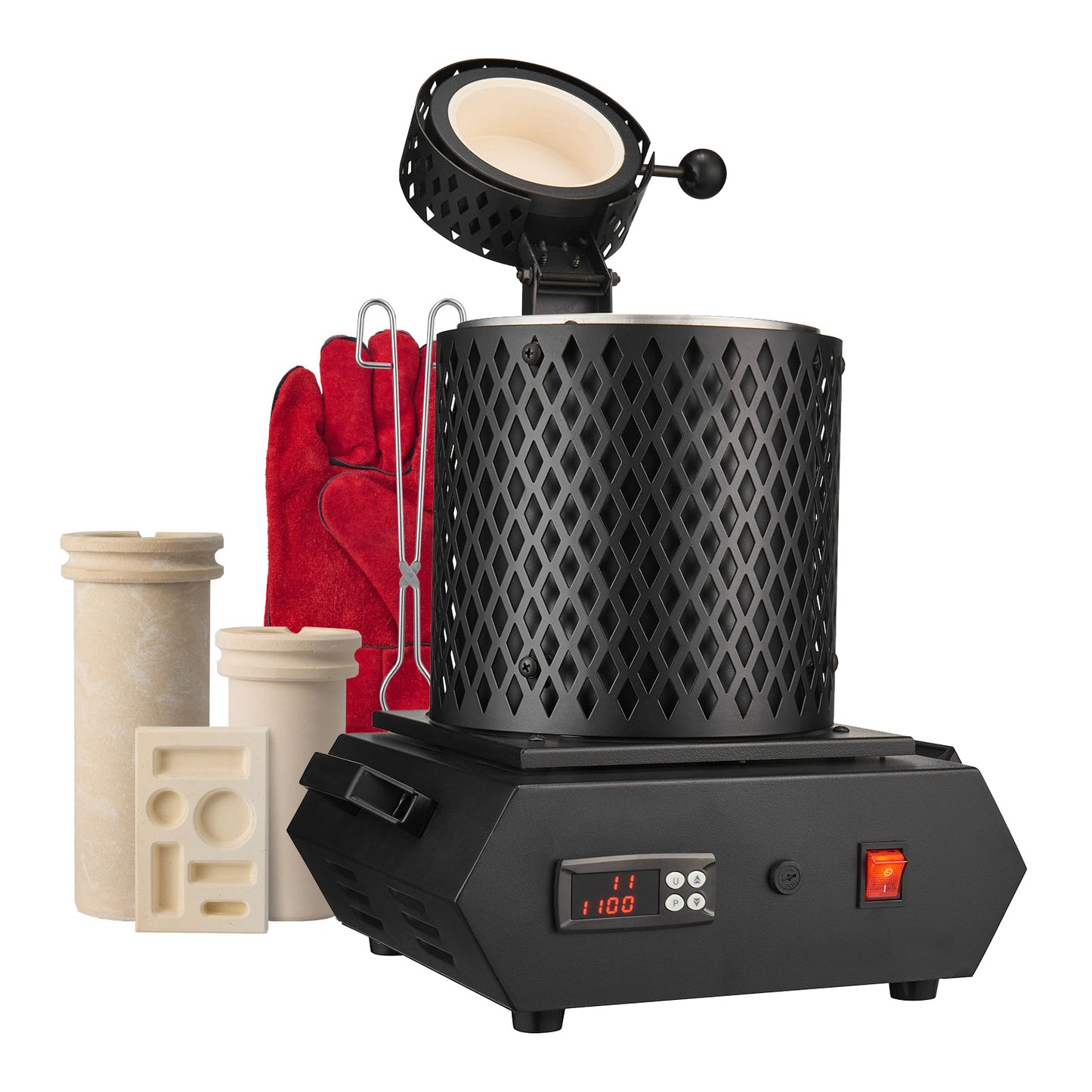 Gold Melting Furnace 1350W Digital Electric 2102°F with Crucibles & Safety Gear