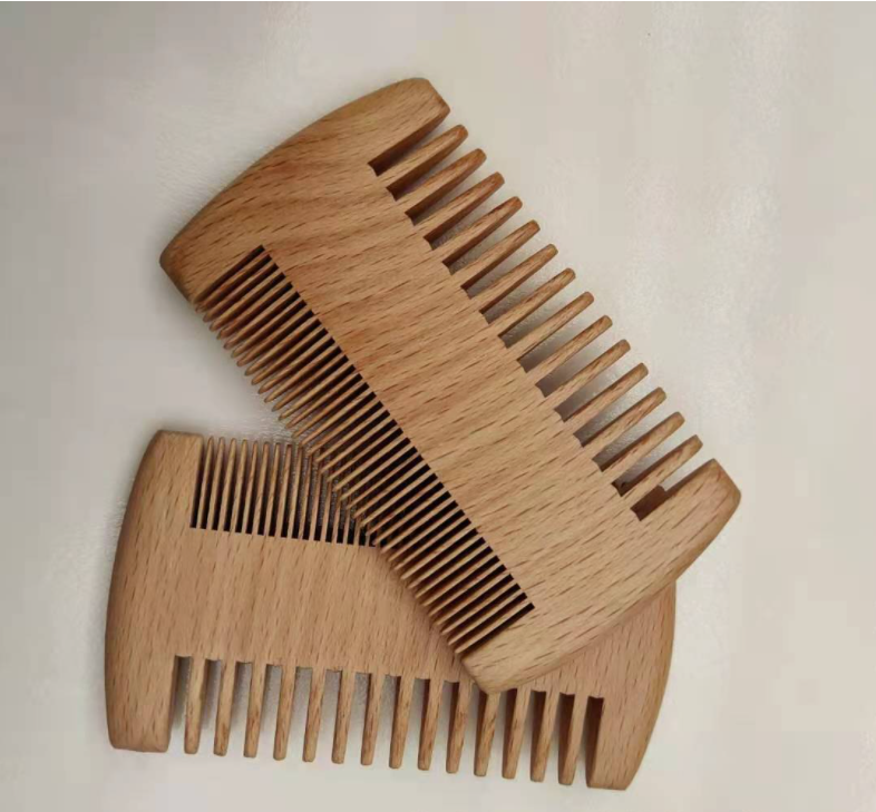 Double-Sided Wooden Comb - Peach & Beech Hair & Beard Comb
