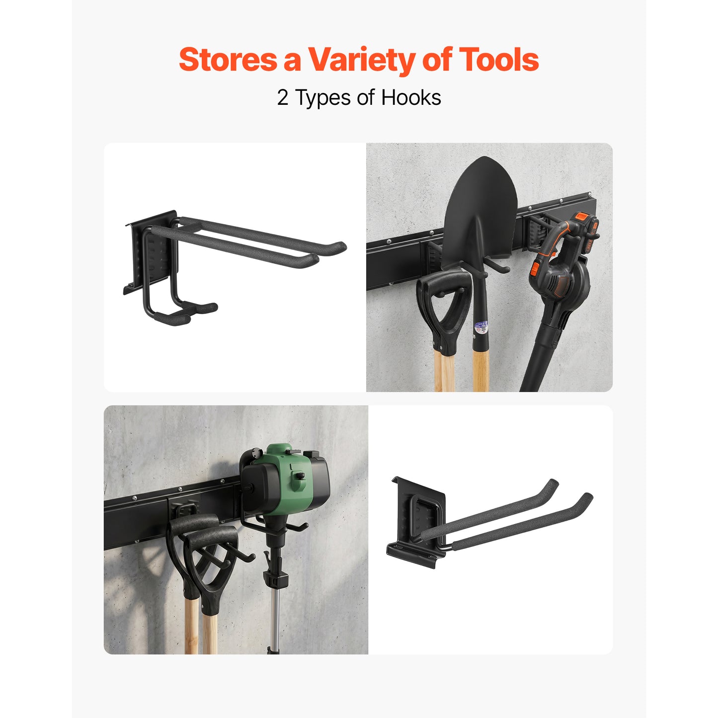 Wall Mount Garden Tool Organizer Rack - Heavy Duty Garage Storage with Hooks & Rails