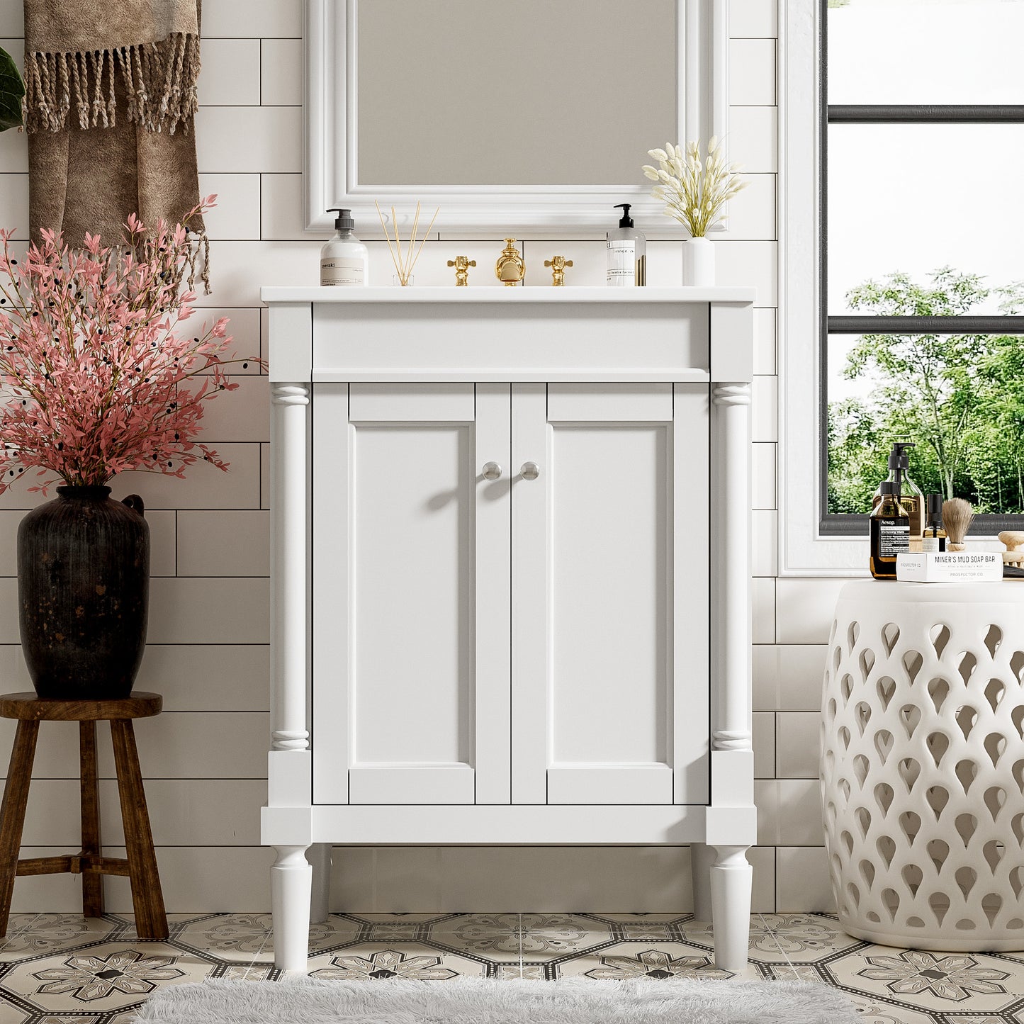 24-Inch Modern Bathroom Vanity with Ceramic Sink & Storage Cabinet