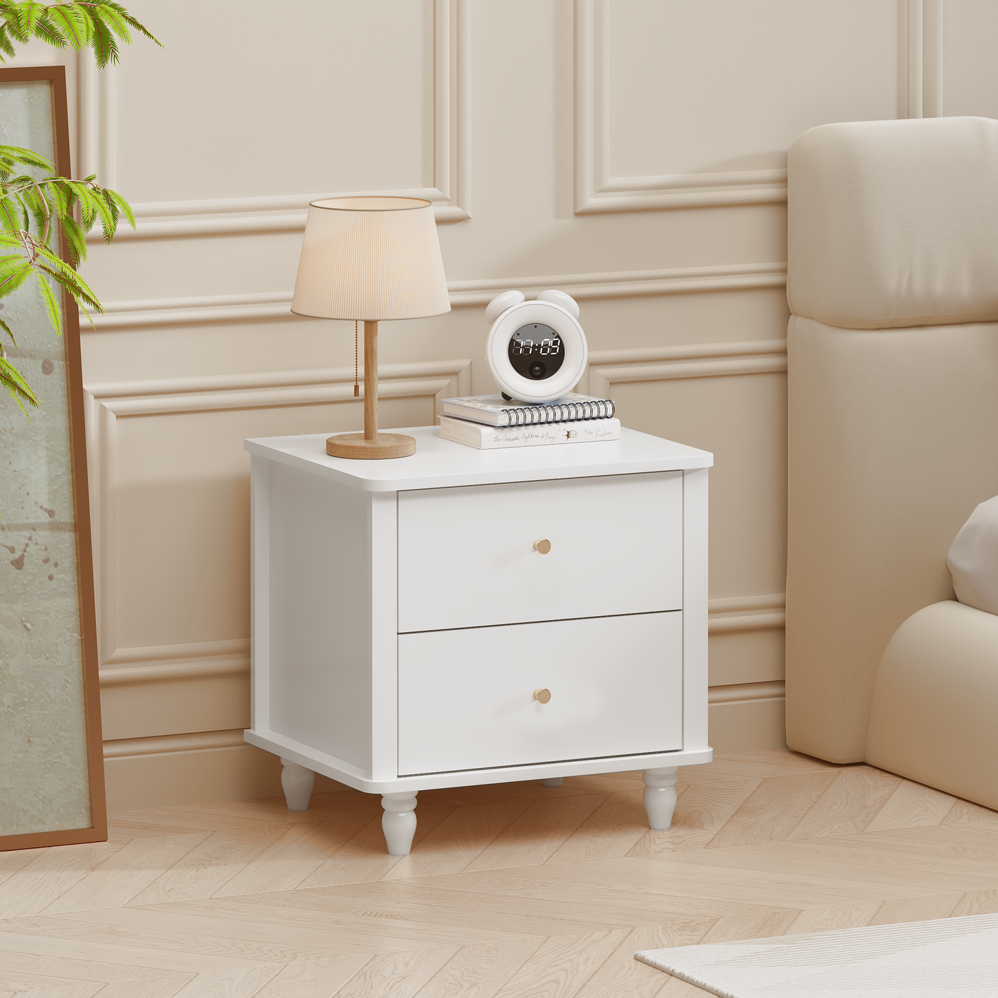Modern White 2-Drawer Nightstand - MDF Bedside Table