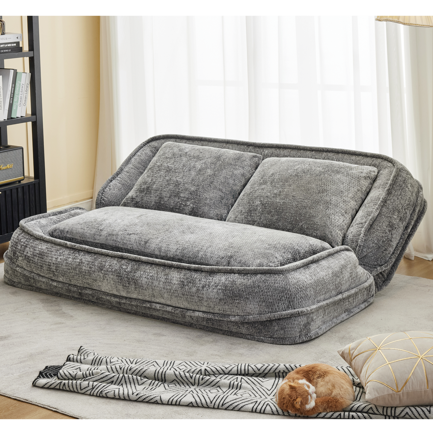 Extra Large Chenille Loveseat Sofa - Light Gray, 2-in-1 Dog Bed
