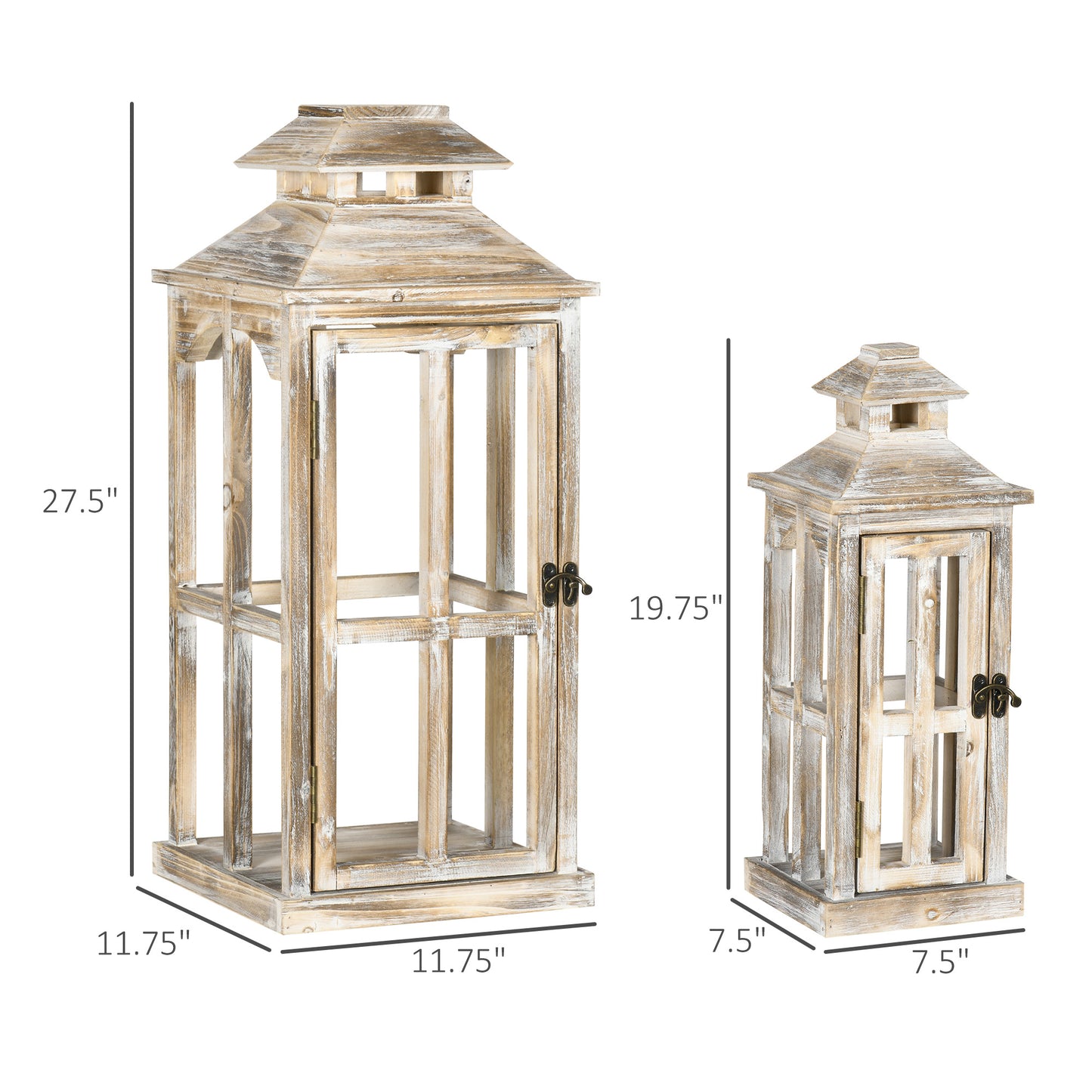 Rustic Wooden Lantern Set - 28" & 20" Decorative Indoor/Outdoor