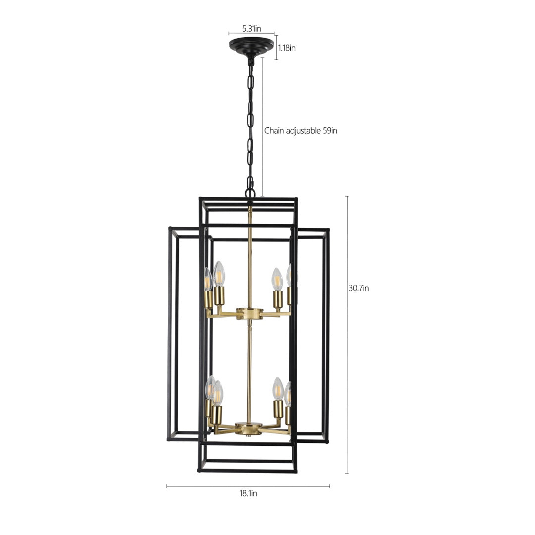 Modern 8-Light Black Gold Geometric Pendant Chandelier