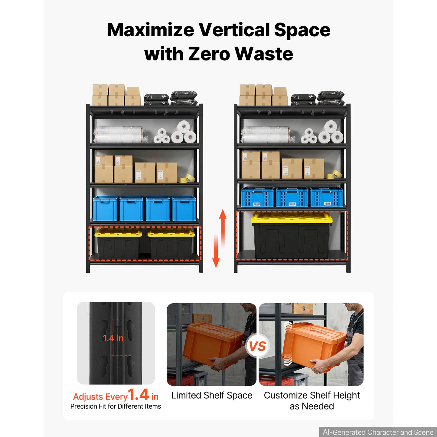 Heavy Duty 5-Tier Garage Storage Shelves - Adjustable Metal Utility Rack, 3000 lbs Capacity