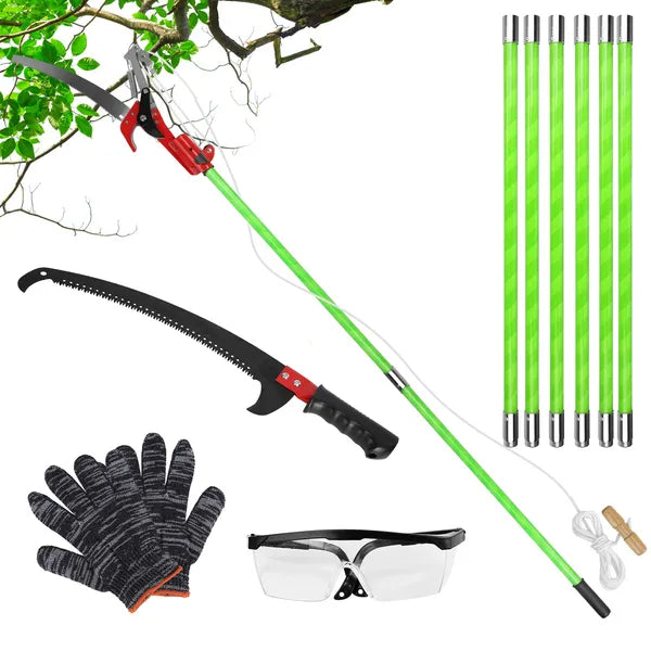 Extendable Pole Saw 8.2-15.1FT with Pruner Scissors and Safety Gear