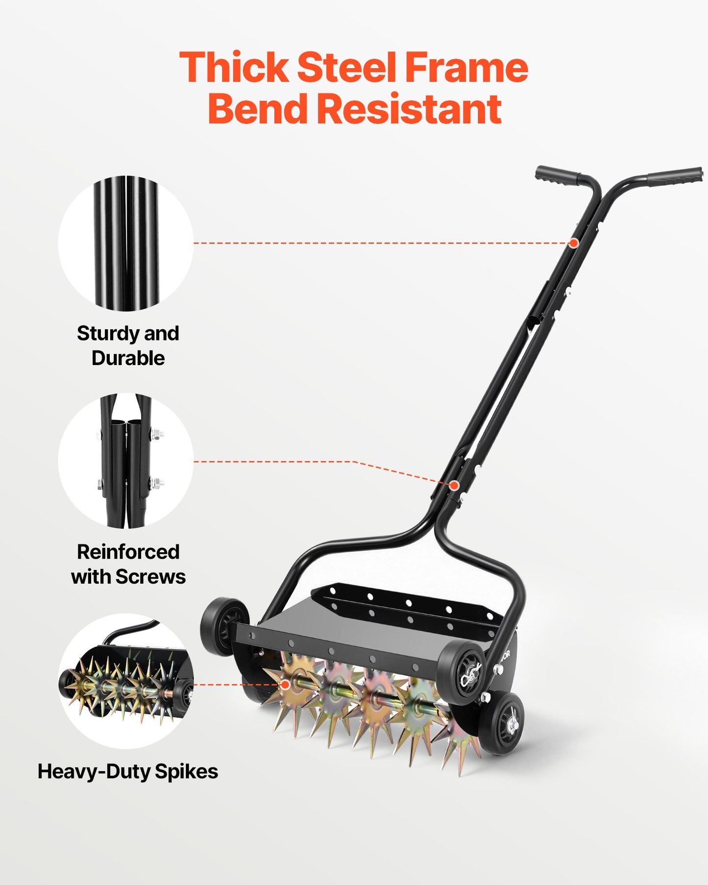 Manual Lawn Aerator Spike Tool with 4 Wheels & Handle - Heavy Duty Garden Soil Aeration